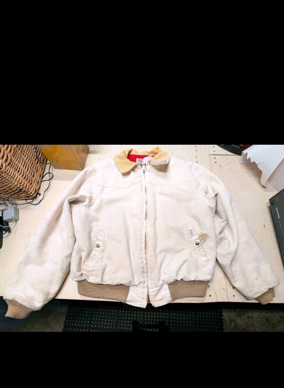 1980s Carhartt JQ167 Santa Fe Western Cream Jacket Red Quilt Lined Mens XL-XXL